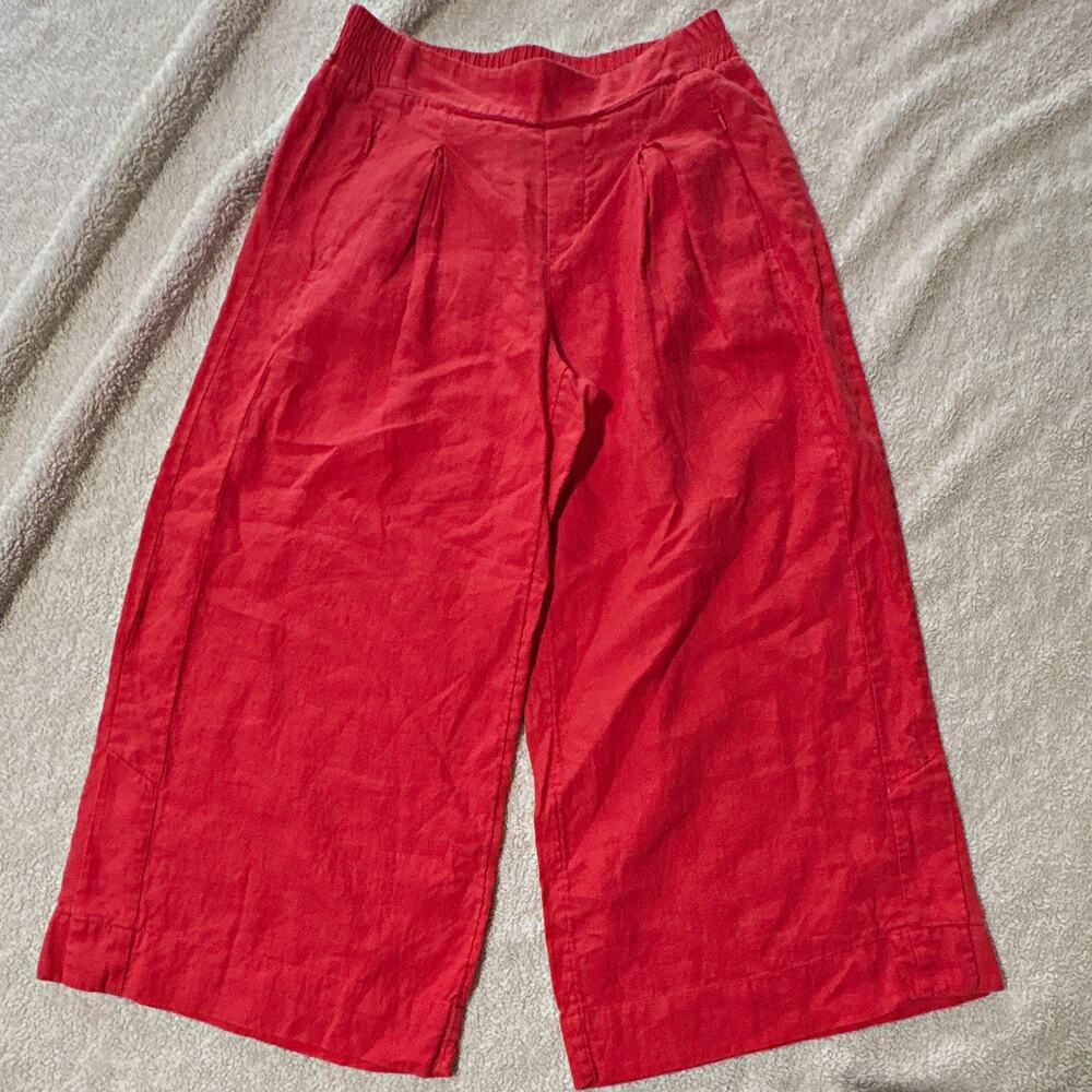 Athleta 100% Linen Wide-Leg Pants 6, Pleated, Pockets, Elastic, EUC